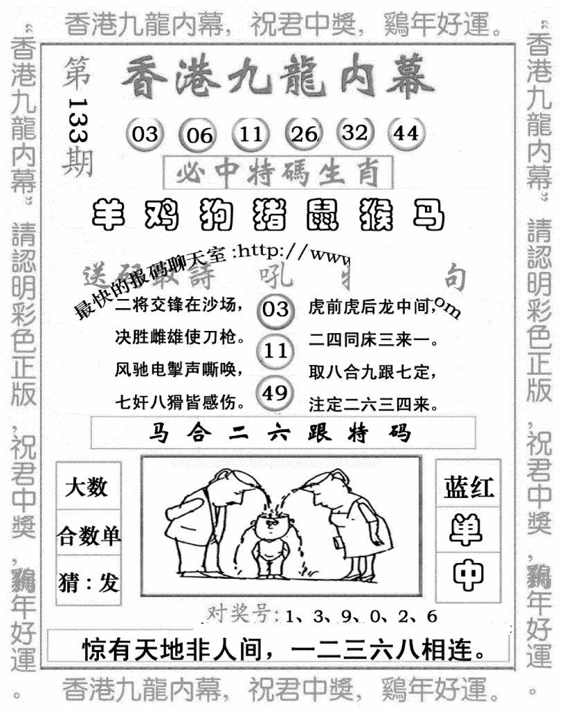 六合彩133期九龙内幕七肖图(新图)(黑白)