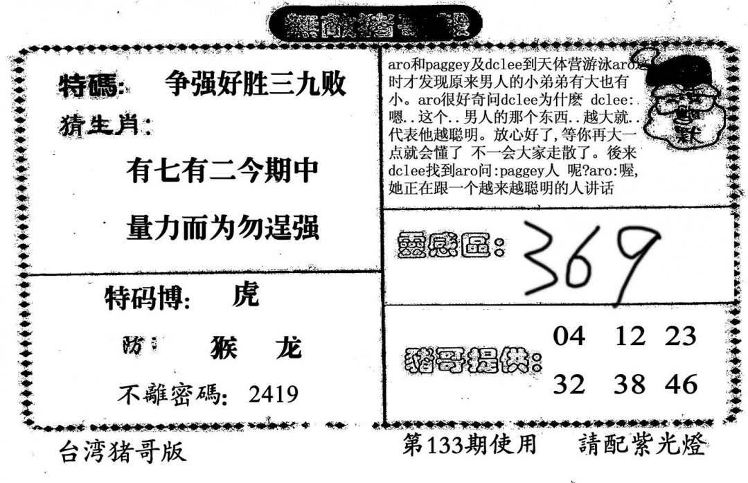 六合彩133期老版无敌猪哥(黑白)