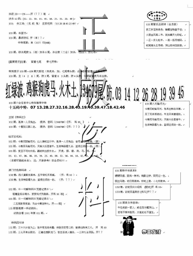 六合彩133期正版资料(黑白)