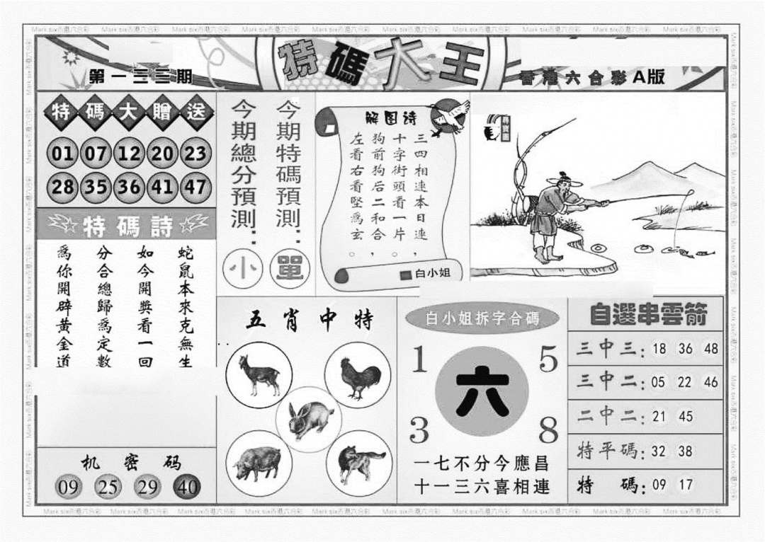 六合彩133期特码大王A（新图）(黑白)