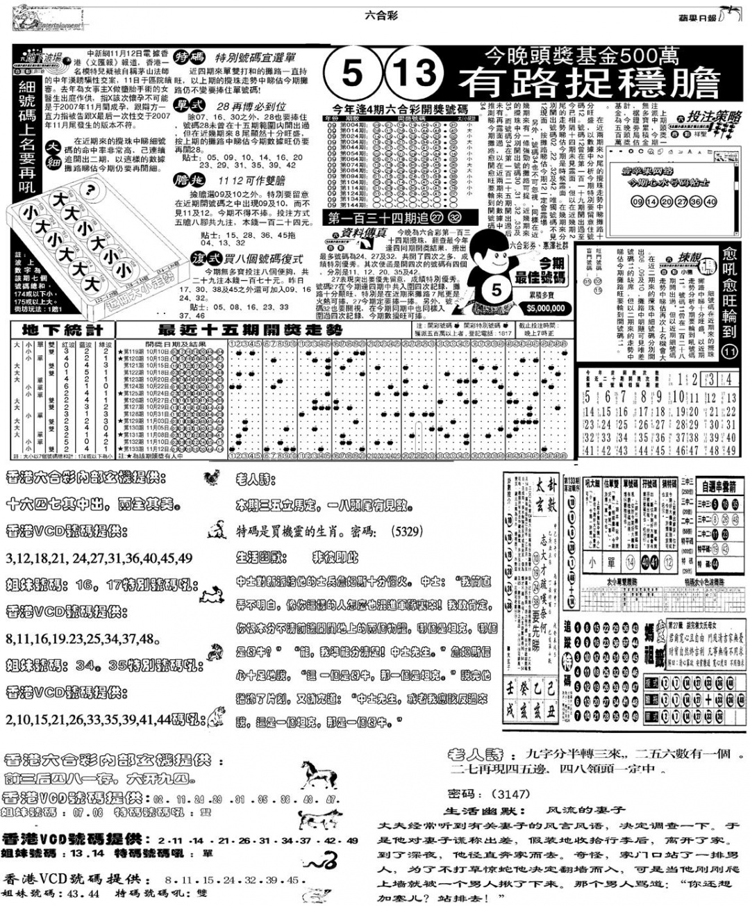 六合彩134期当日报-5(黑白)