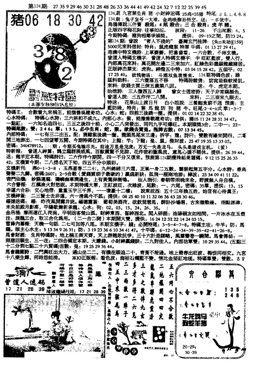 六合彩134期平西版彩霸王B(黑白)