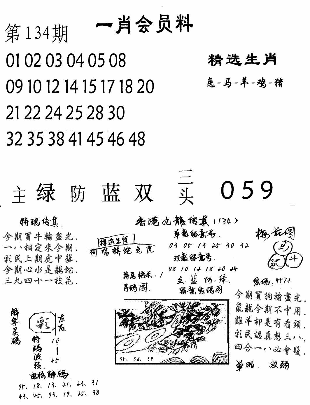 六合彩134期一肖会员料(黑白)