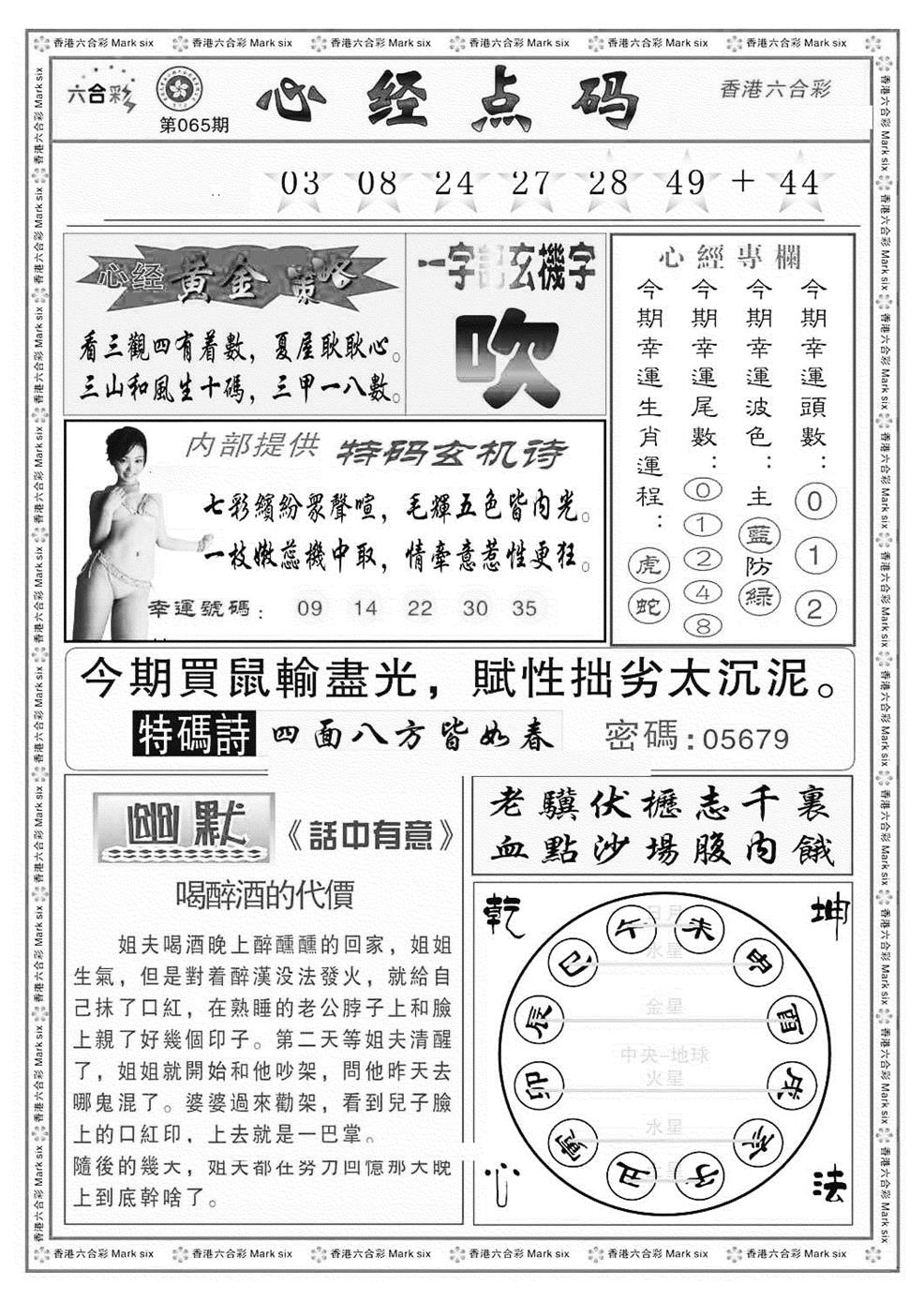 六合彩065期心经点码b（新图）(黑白)