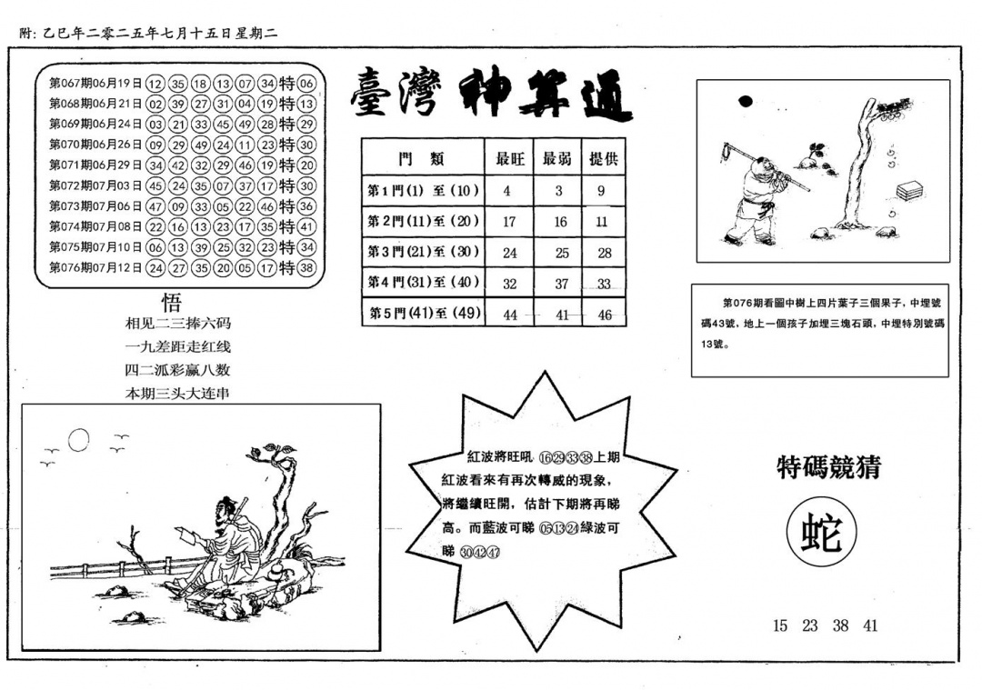 六合彩077期新潮汕台湾神算(黑白)