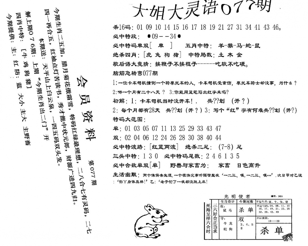 六合彩077期大姐大灵语报(新图)(黑白)