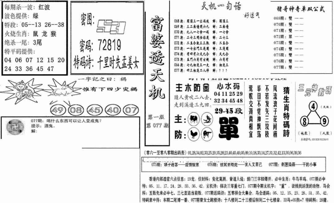 六合彩077期富婆透天机A(新图)(黑白)