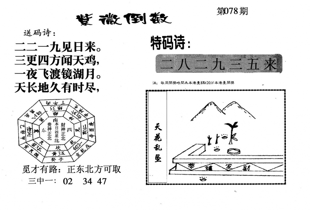 六合彩078期老版紫微门数(黑白)