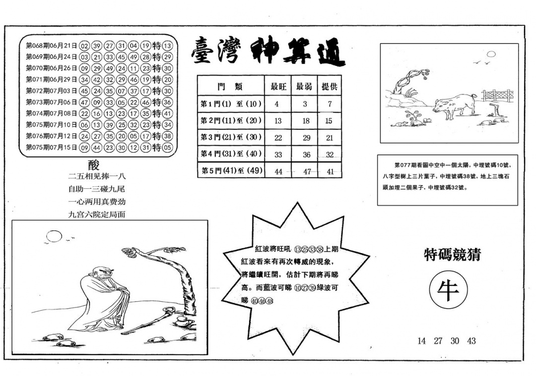 六合彩078期另台湾神算通(黑白)