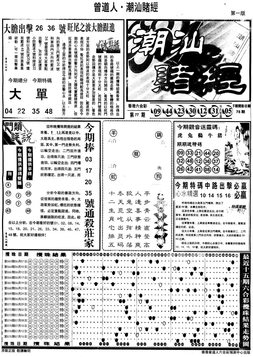 六合彩078期另版潮汕赌经A(黑白)