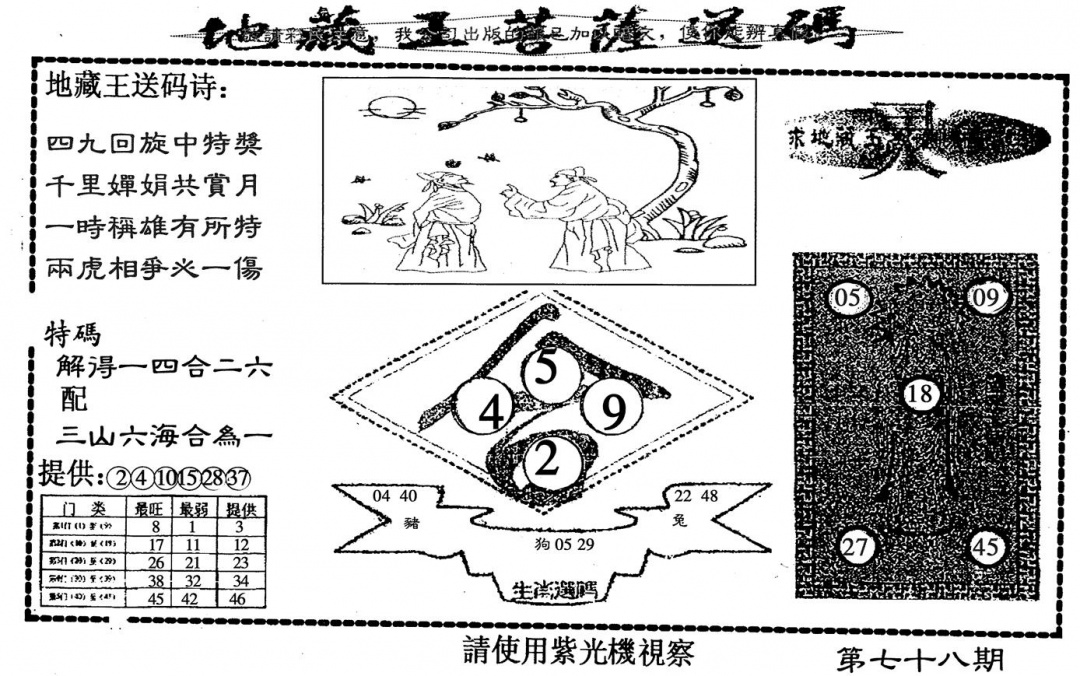 六合彩078期地藏王送码(黑白)