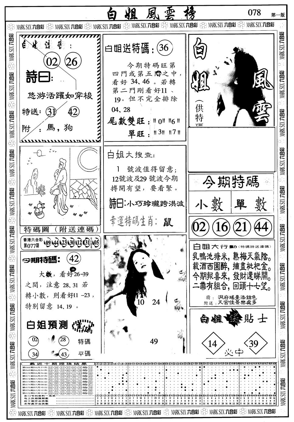 六合彩078期另版白姐风云榜A(黑白)