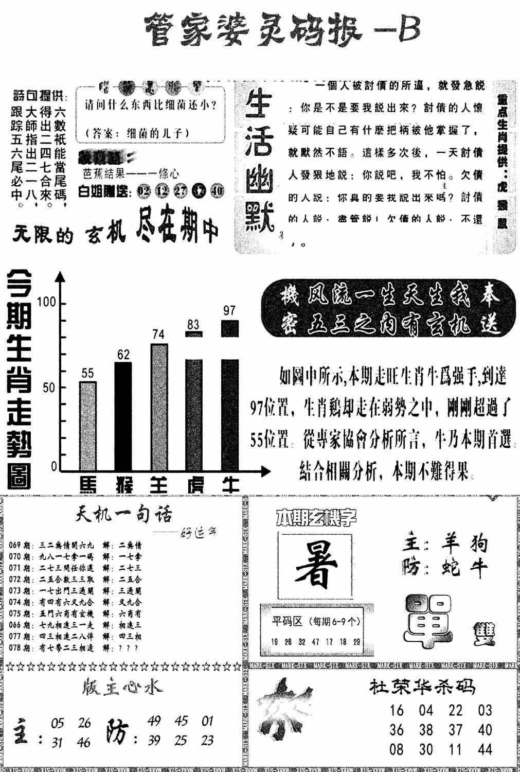 六合彩078期管家婆灵码报B(新图)(黑白)