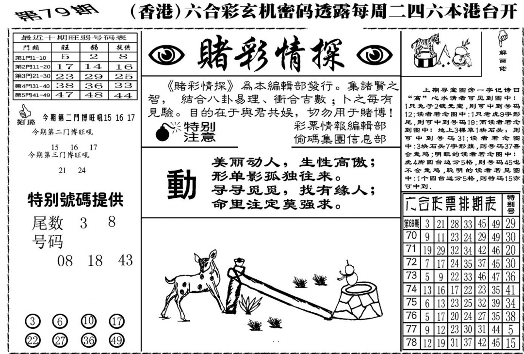 六合彩079期老版赌彩情探(黑白)