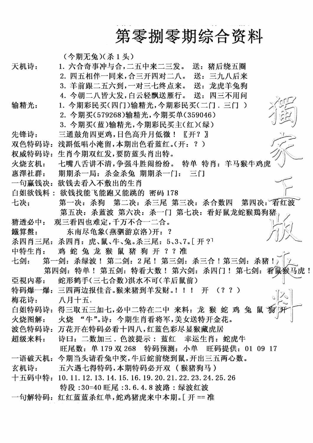 六合彩080期独家综合资料(新图)(黑白)
