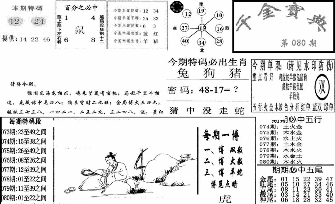 六合彩080期千金宝典(新图)(黑白)
