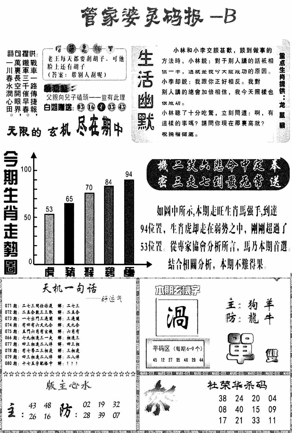 六合彩080期管家婆灵码报B(新图)(黑白)