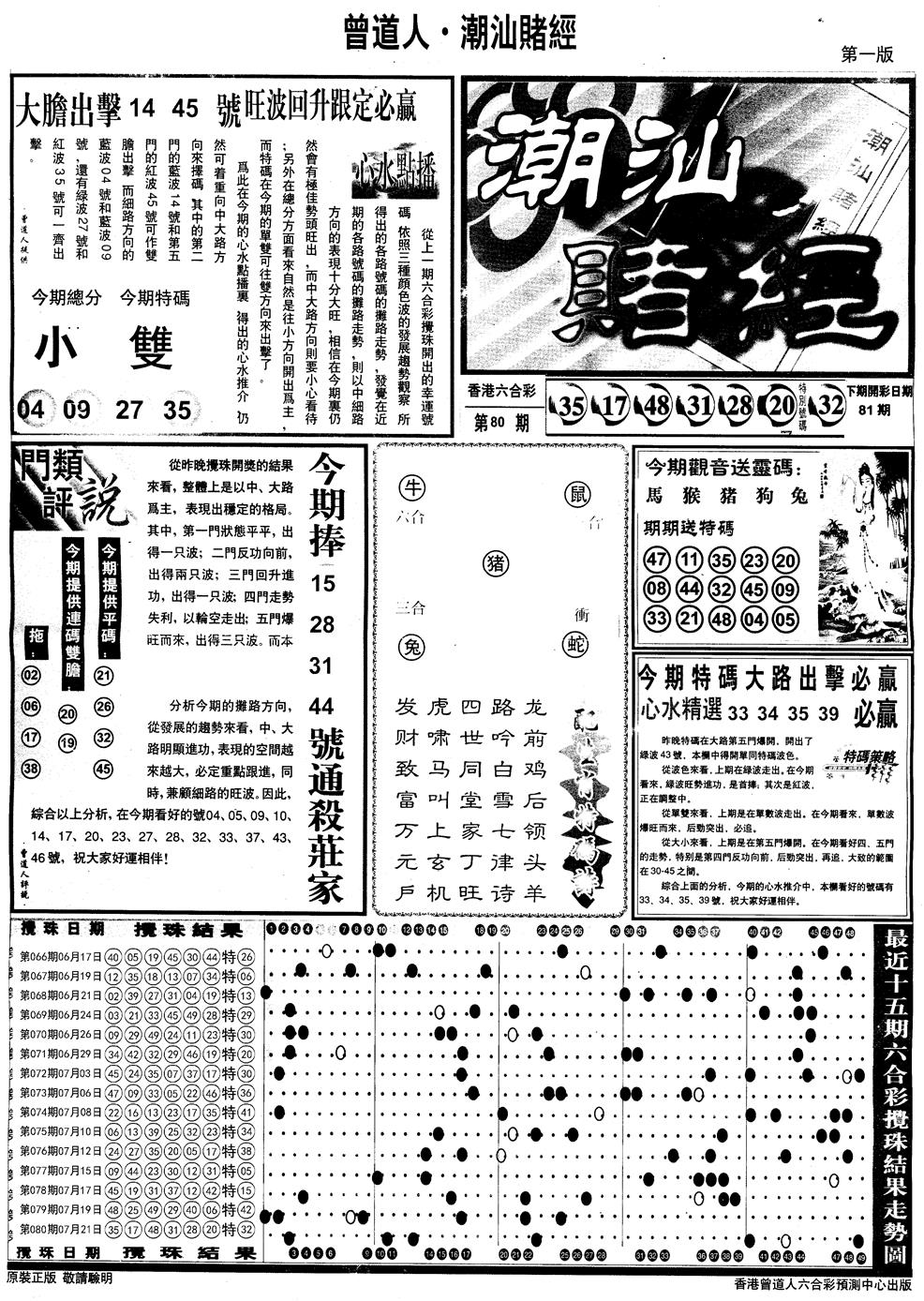 六合彩081期另版潮汕赌经A(黑白)