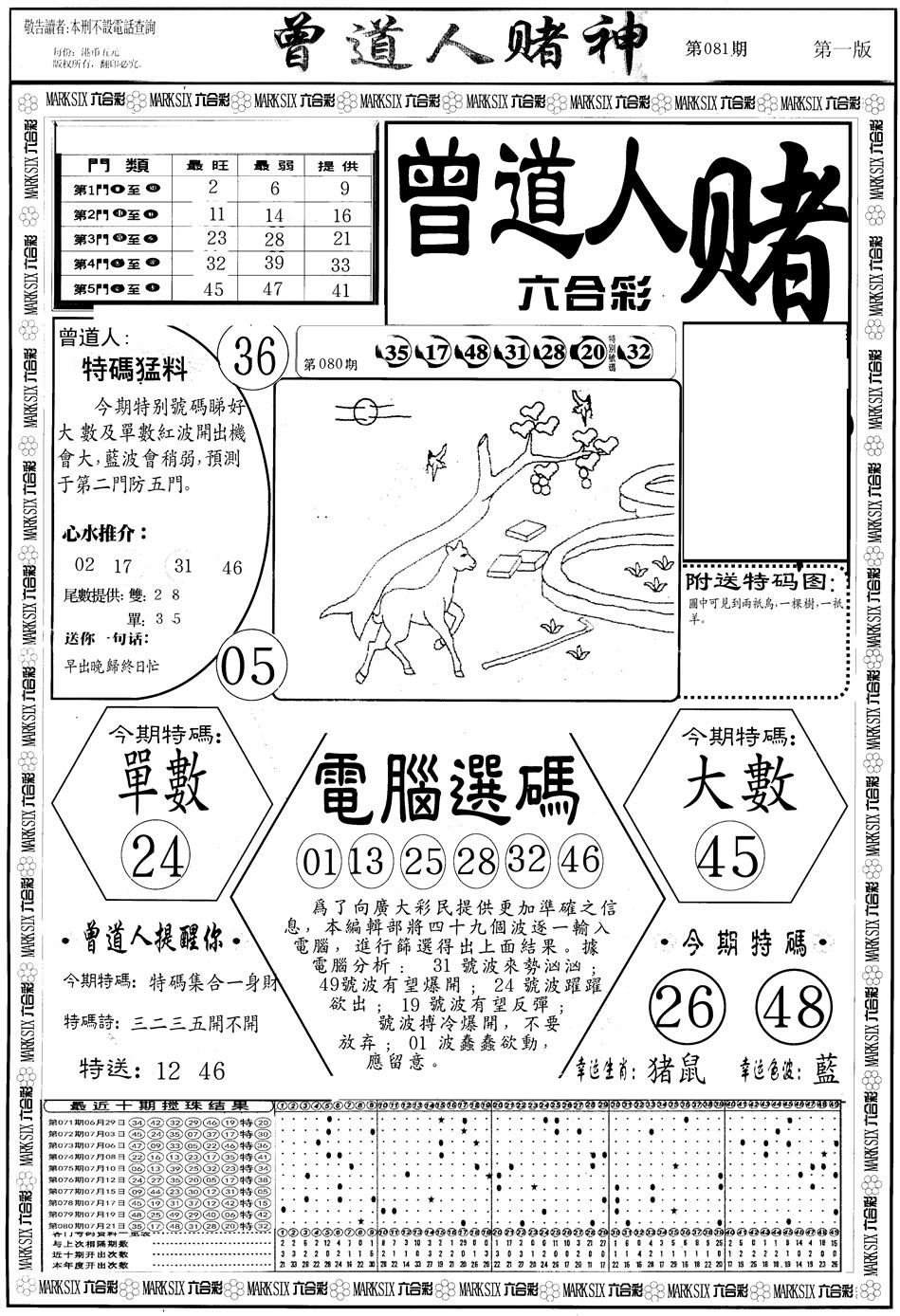 六合彩081期另版曾道人赌神A(黑白)