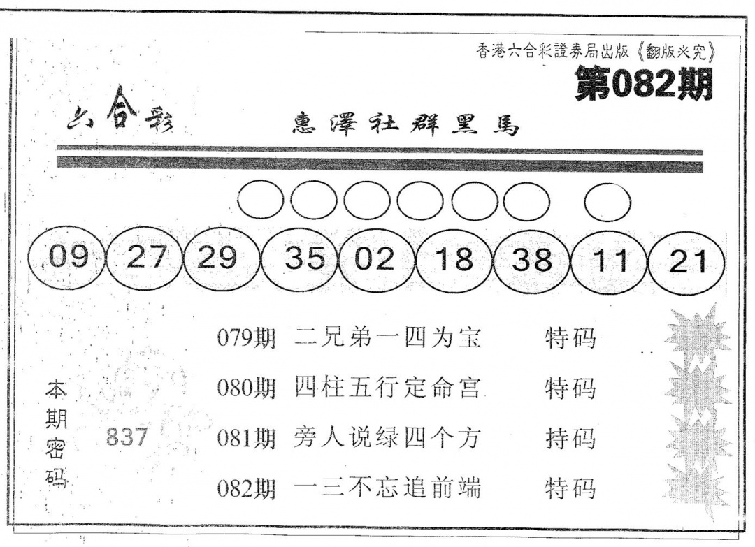 六合彩082期黑马(黑白)