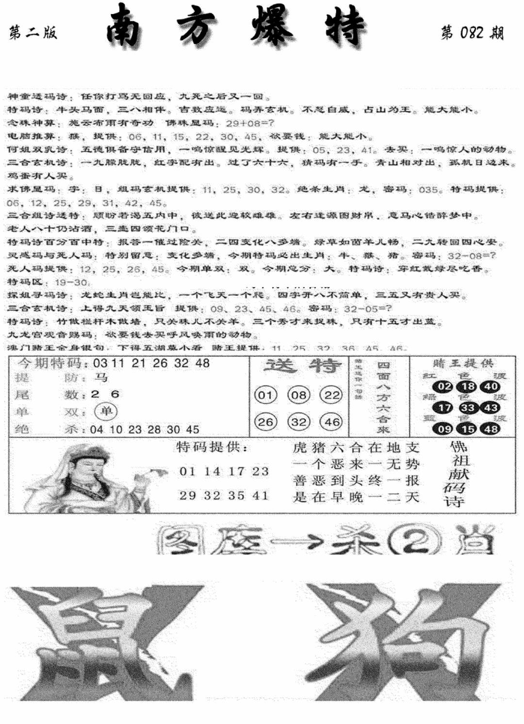 六合彩082期南方爆特B(新图)(黑白)