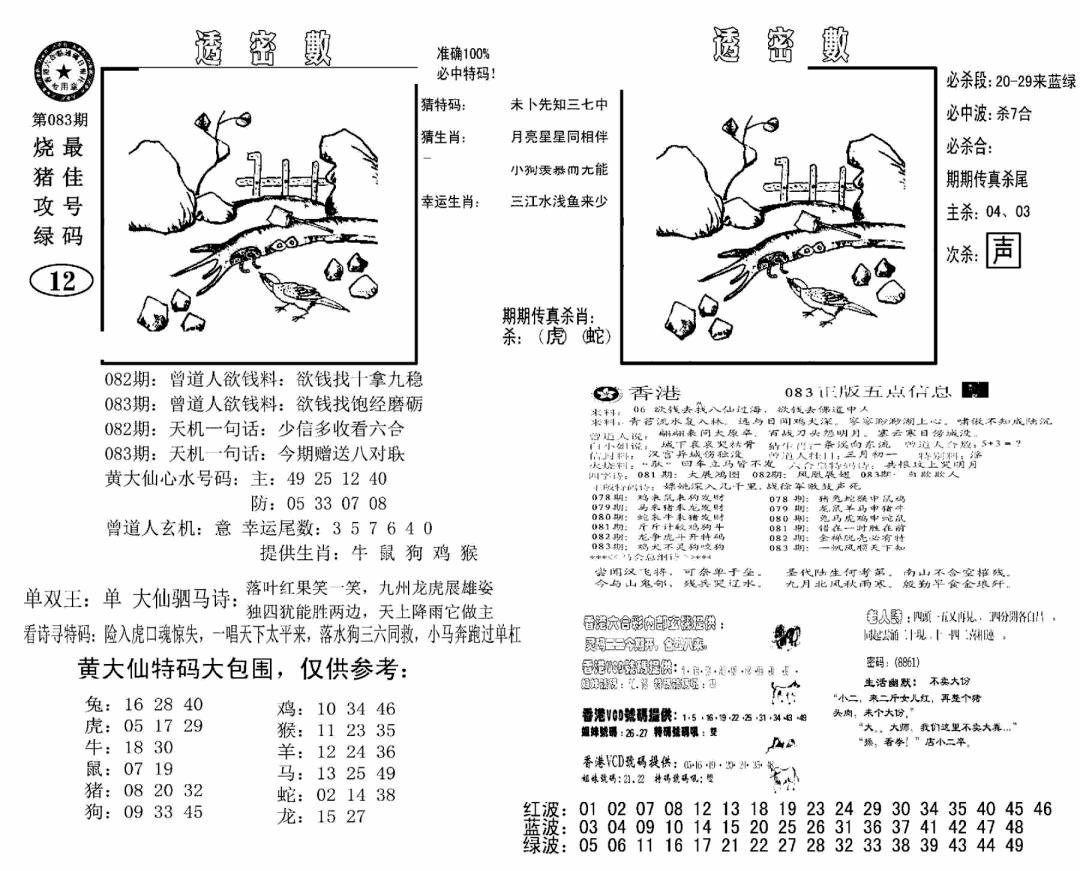 六合彩083期诸葛透密数(新图)(黑白)