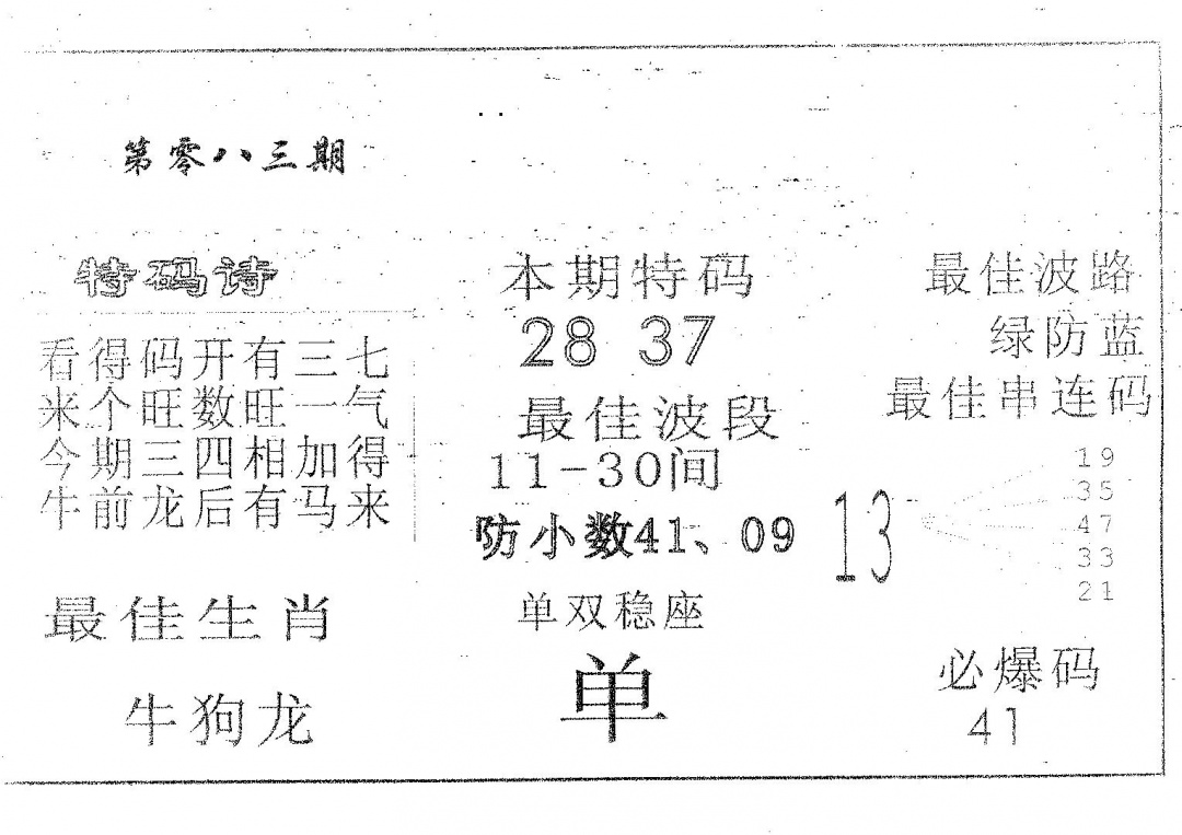 六合彩083期六合赌神(黑白)