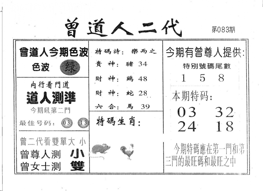 六合彩083期曾二代(黑白)