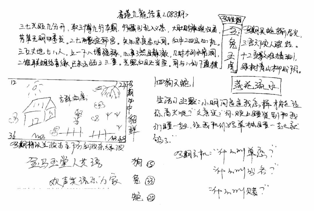 六合彩083期正版手写九龙(黑白)