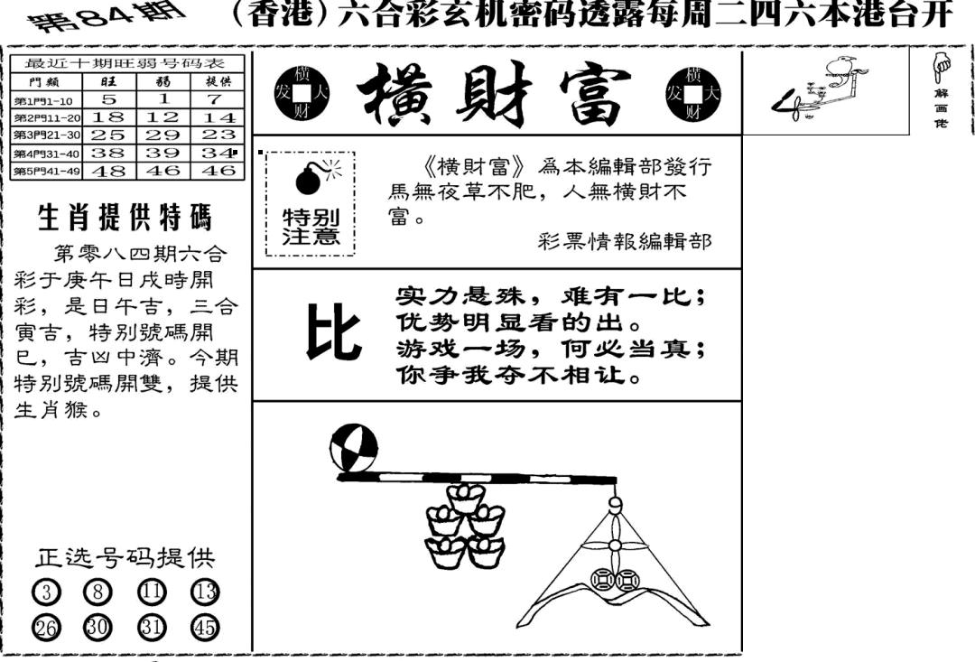 六合彩084期老版横财富(黑白)