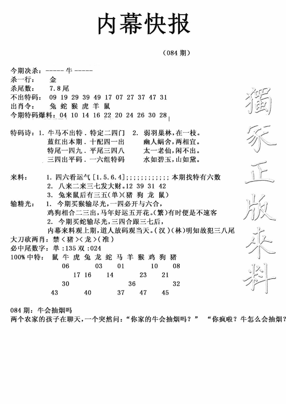六合彩084期内幕快报(新图)(黑白)