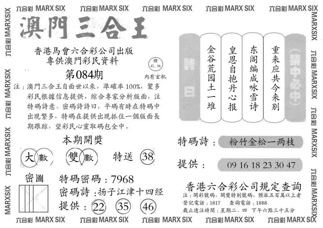 六合彩084期澳门三合王A(黑白)