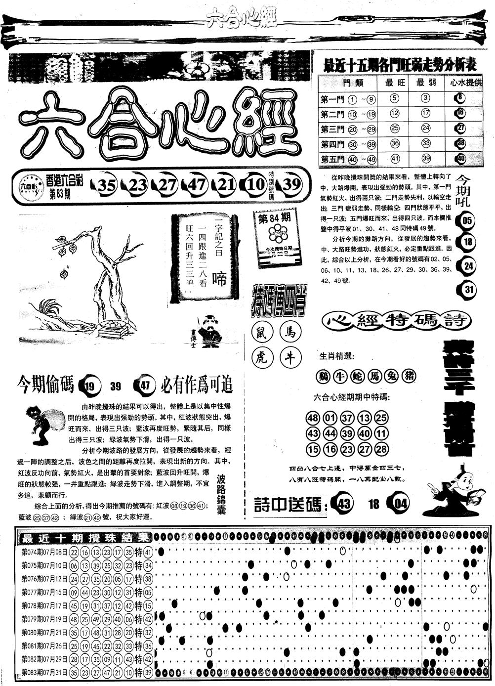 六合彩084期另版六合心经A(黑白)