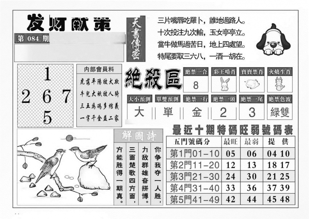 六合彩084期发财献策(特准)(黑白)