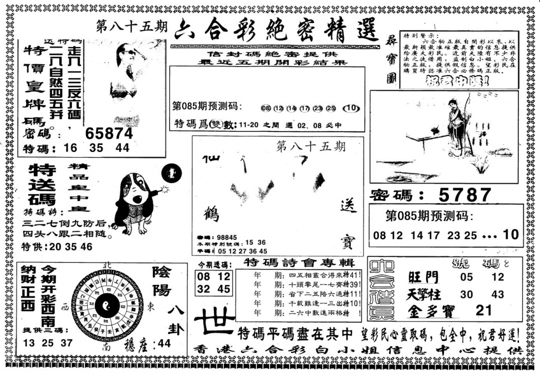 六合彩085期另版白姐绝密精选A(黑白)