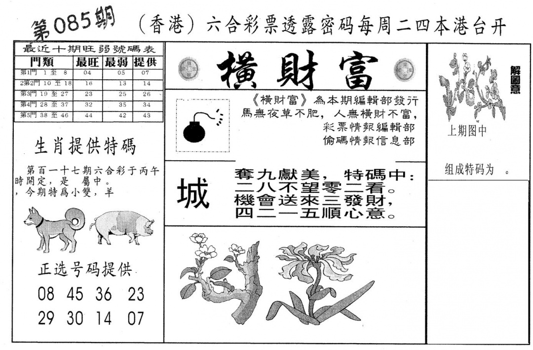 六合彩085期横财富(黑白)
