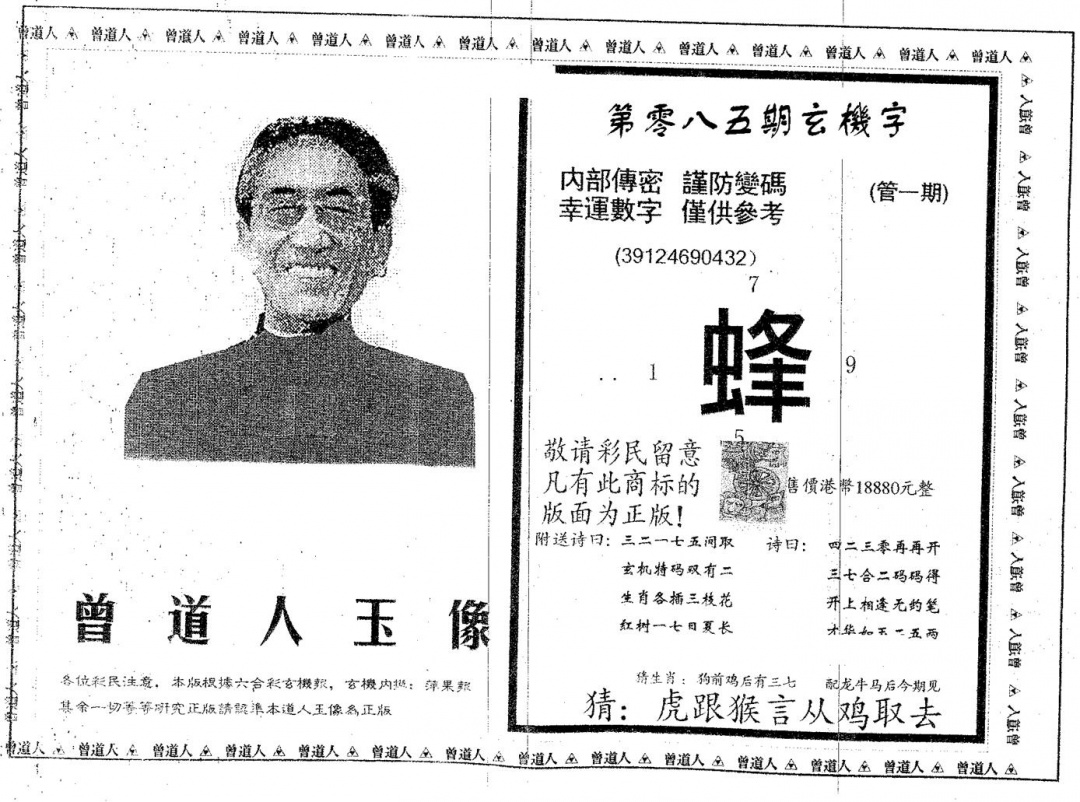 六合彩085期曾道人玉像B(黑白)