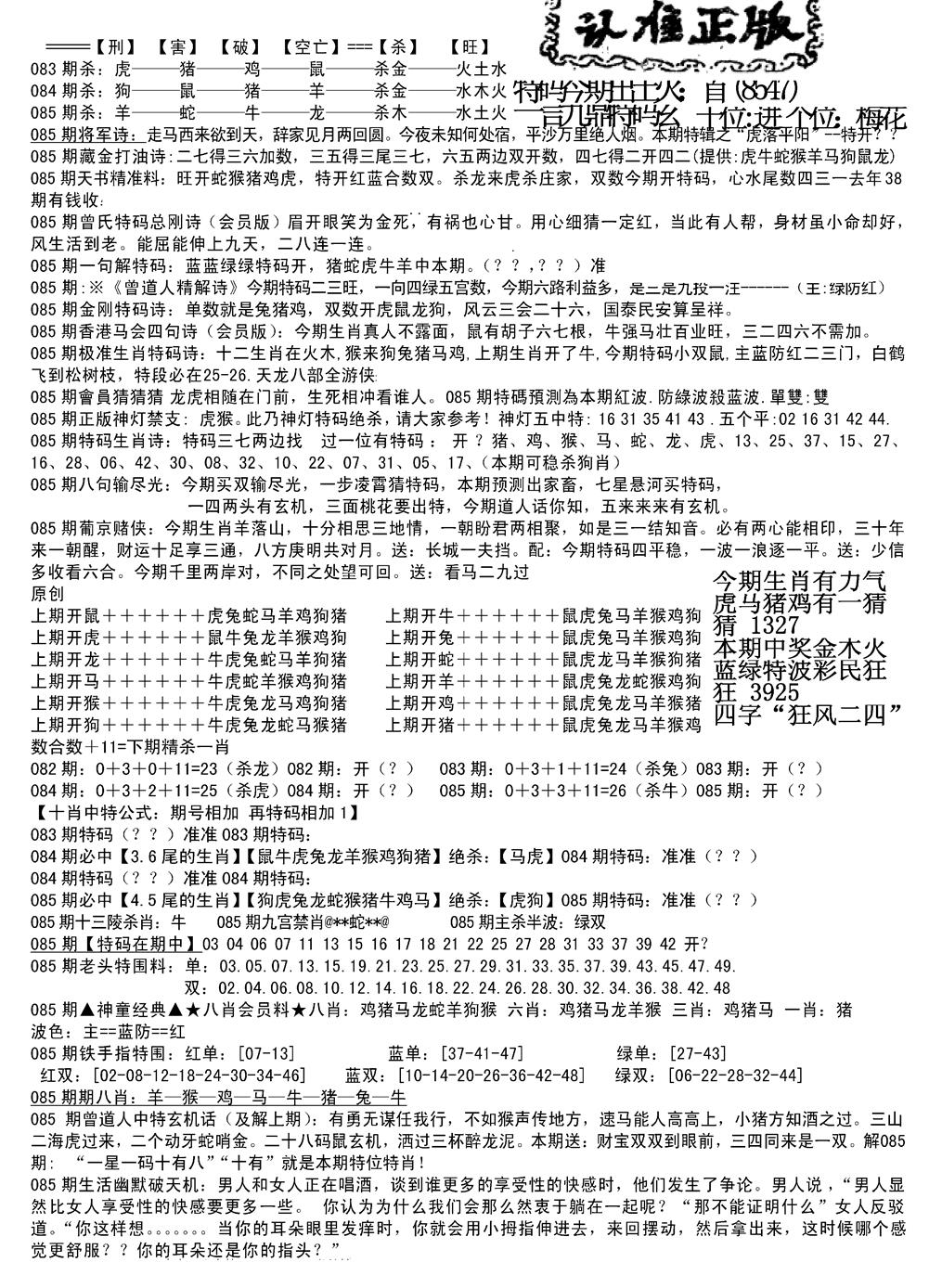 六合彩085期长沙精选料B(新)(黑白)
