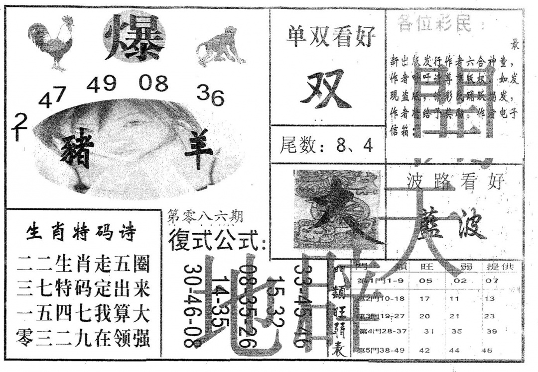 六合彩086期开天辟地(黑白)