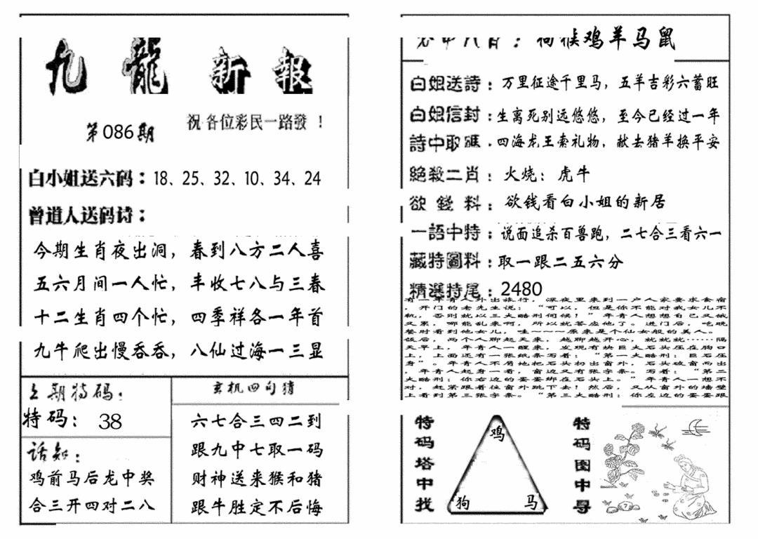 六合彩086期九龙新报(生肖版)(黑白)