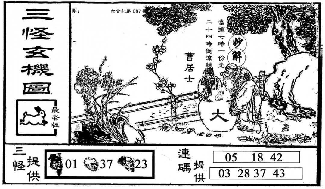 六合彩087期老版三怪(黑白)