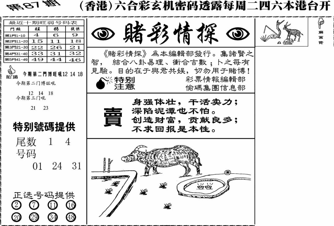 六合彩087期老版赌彩情探(黑白)