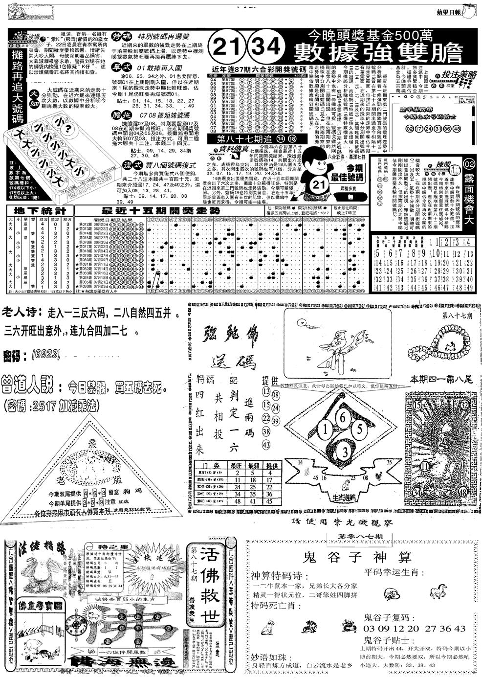 六合彩087期当日报-3(黑白)