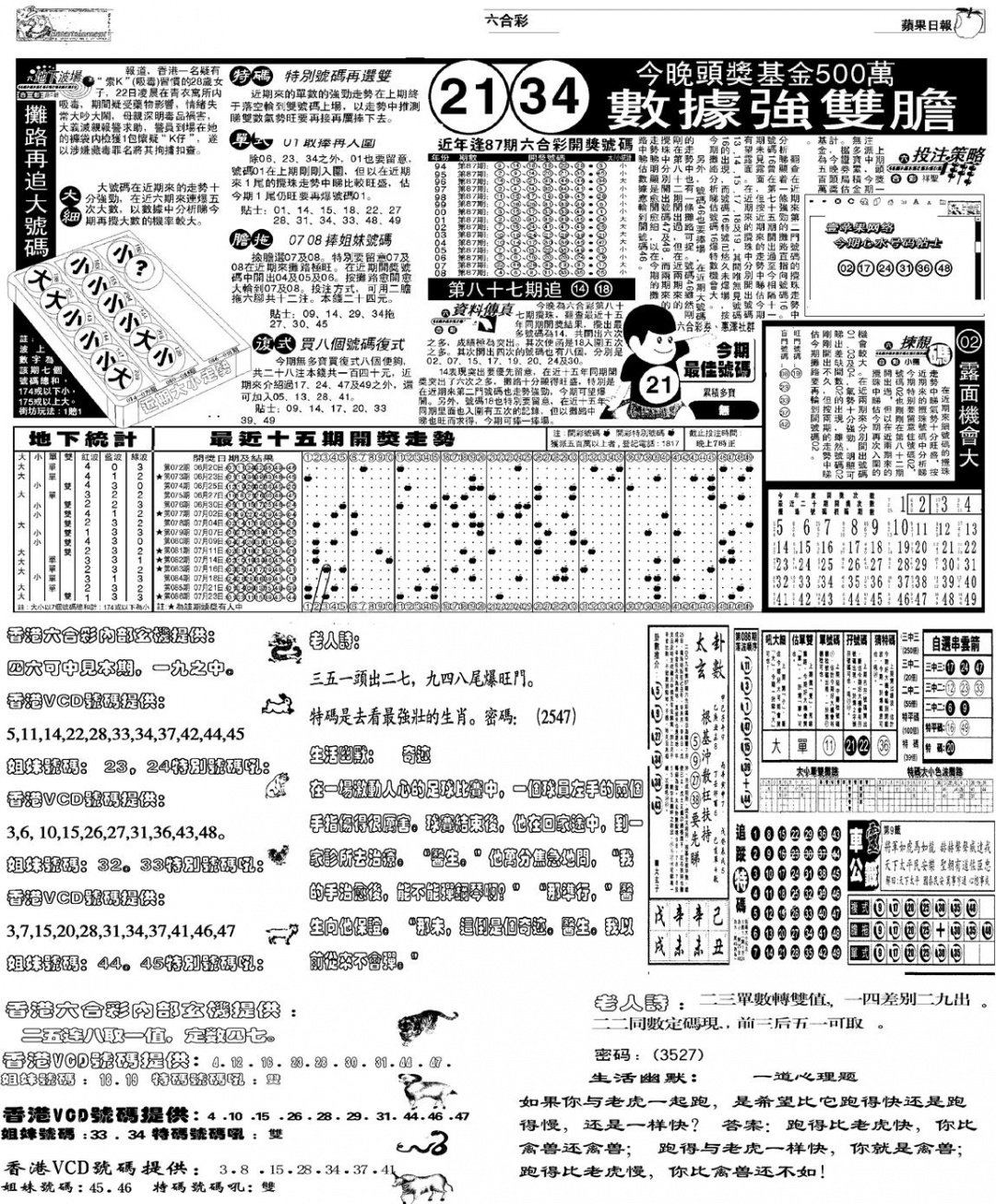 六合彩087期当日报-5(黑白)