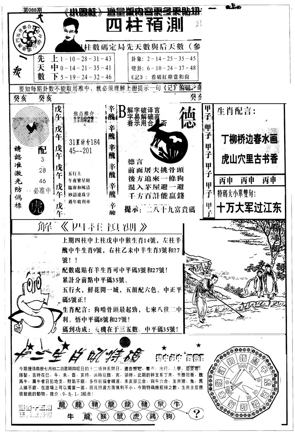 六合彩088期另版中四柱A(黑白)
