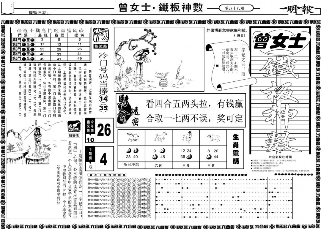 六合彩088期另版曾女士铁板A(黑白)