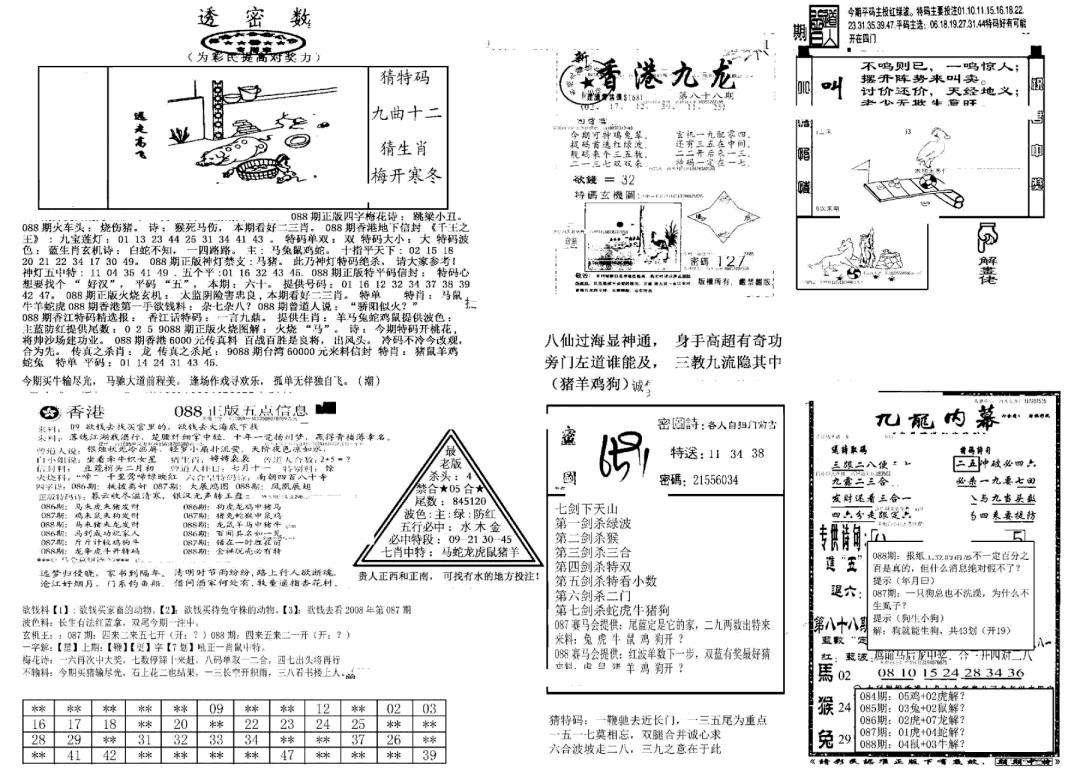 六合彩088期另新透密数B(新)(黑白)