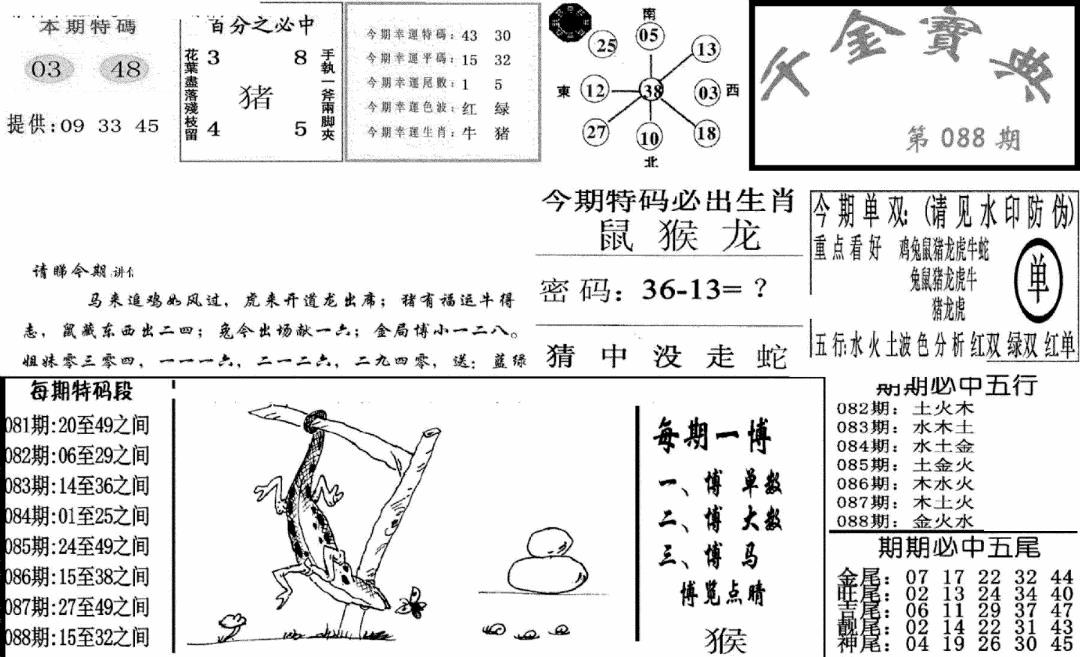 六合彩088期千金宝典(新图)(黑白)