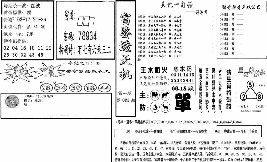 六合彩088期富婆透天机A(新图)(黑白)