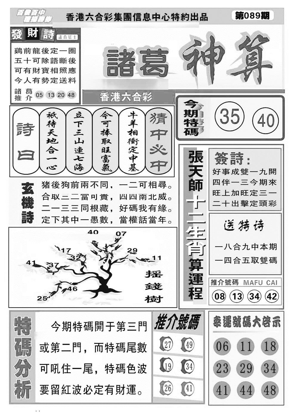 六合彩089期诸葛神算(特准)(黑白)